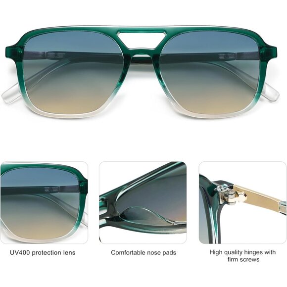 Sojos Women Mens Green Grading Trendy Rectangle Retro Aviator Shades Sunglasses - Picture 5 of 6